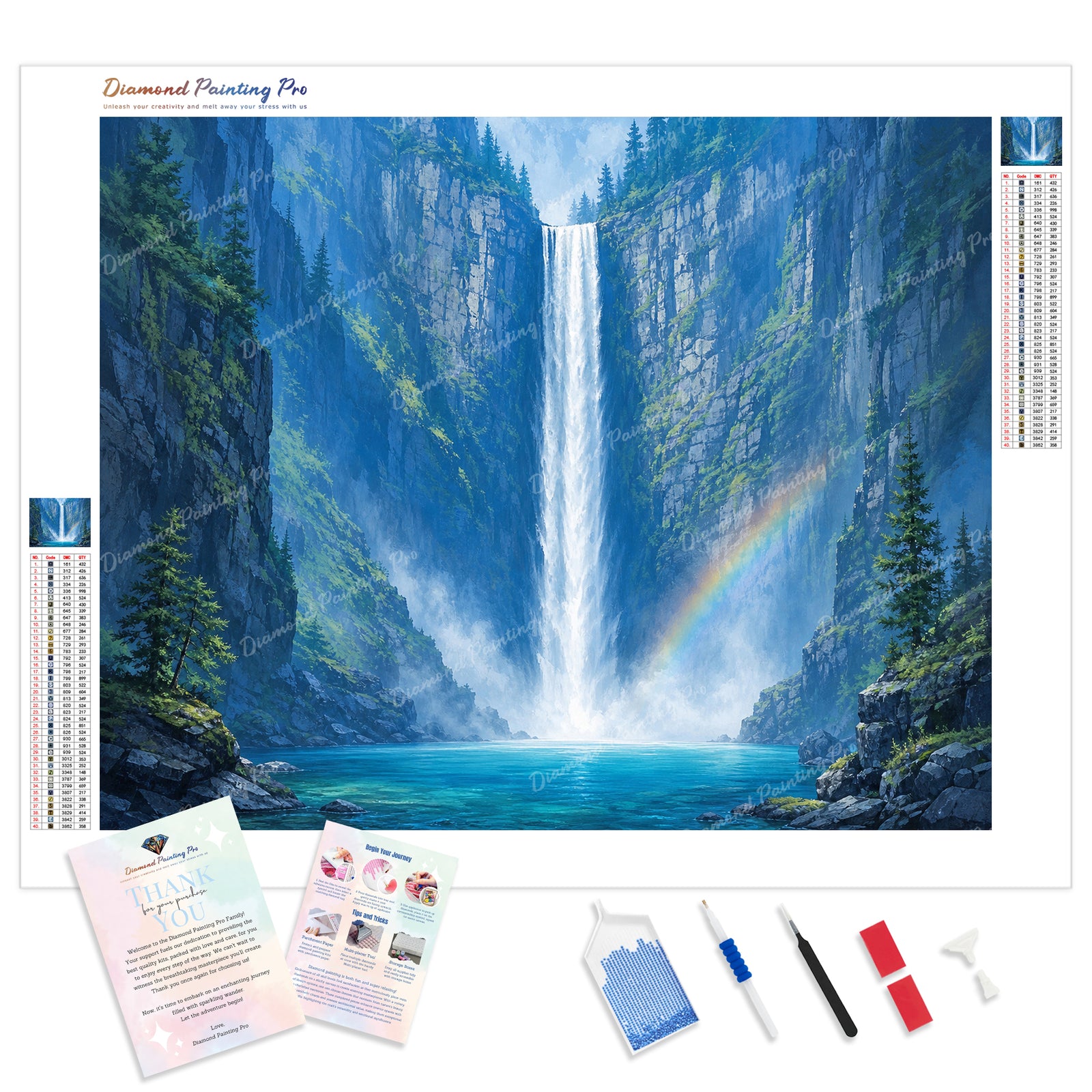 Valley Waterfall Diamond Painting Kit - Full Drill / Square or Round Diamonds with AB Drills Option