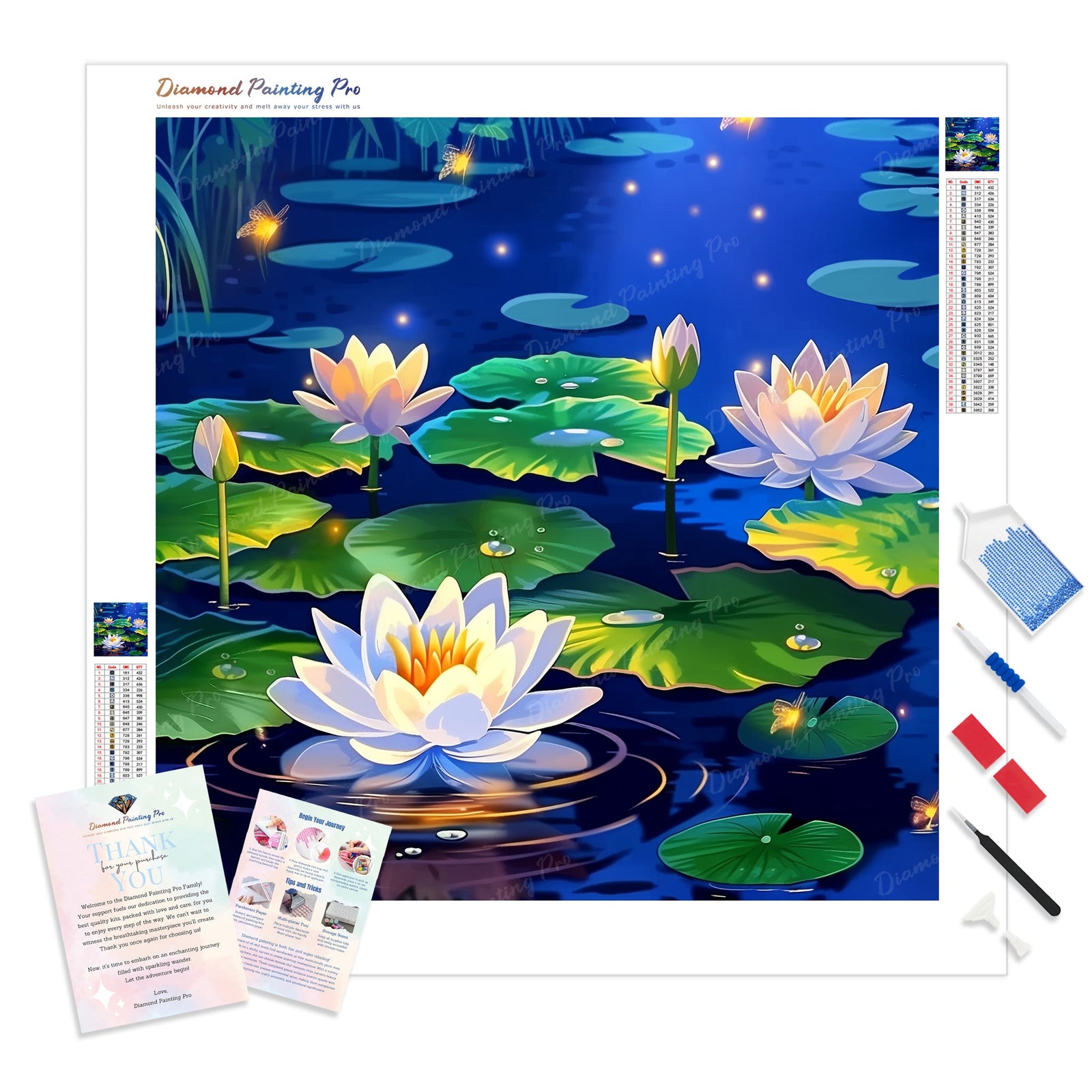 Waterlily with Firefly | Diamond Painting Kit - Full Drill - Square or Round Diamonds with AB Drills Option