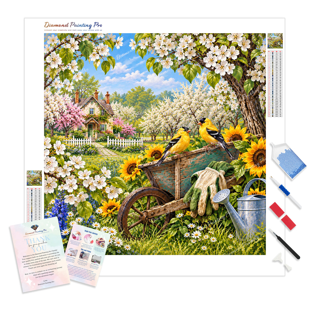 Wheelbarrow Afternoon Diamond Painting Kit - Full Drill / Square or Round Diamonds with AB Drills Option