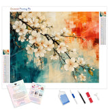 White Cherry Blossom Diamond Painting Kit - Full Drill / Square or Round Diamonds with AB Drills Option