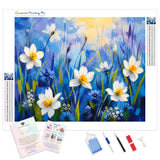 White Daisy Blooms Diamond Painting Kit - Full Drill / Square or Round Diamonds with AB Drills Option