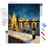 Winter Bridge Rendezvous Diamond Painting Kit - Full Drill / Square or Round Diamonds with AB Drills Option