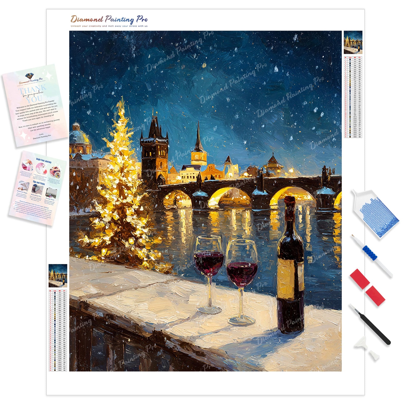 Winter Bridge Rendezvous Diamond Painting Kit - Full Drill / Square or Round Diamonds with AB Drills Option