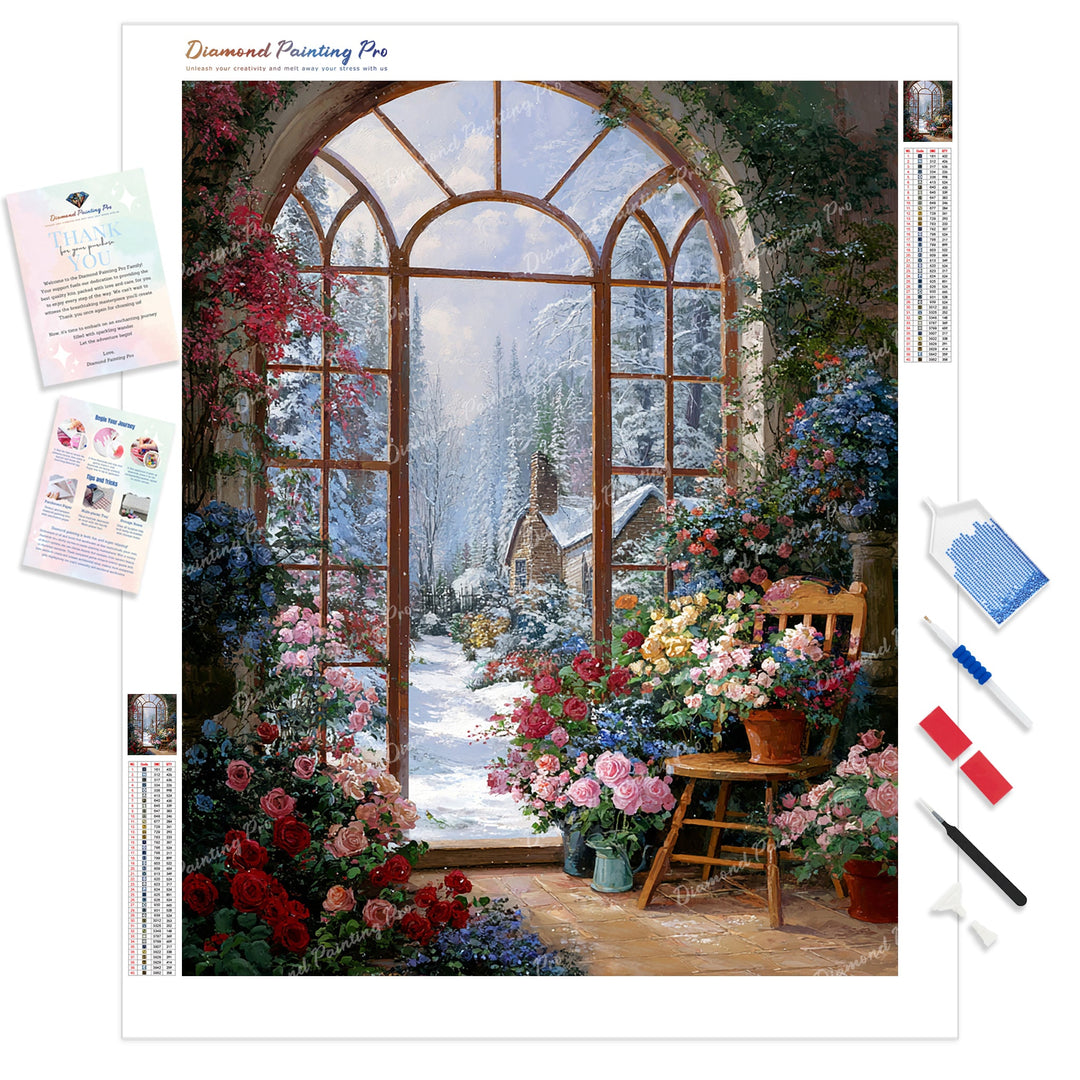Winter Garden Solstice Diamond Painting Kit - Full Drill / Square or Round Diamonds with AB Drills Option