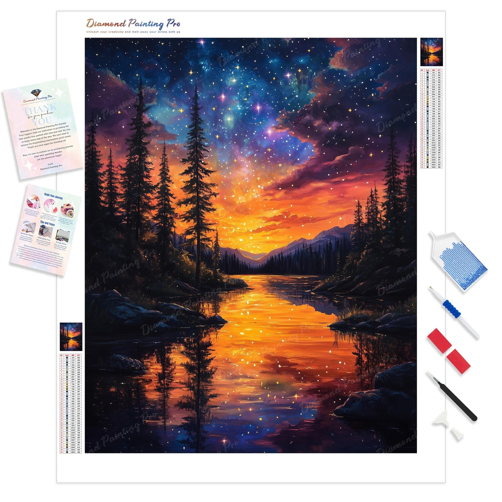 Winter Sunset Diamond Painting Kit - Full Drill / Square or Round Diamonds with AB Drills Option