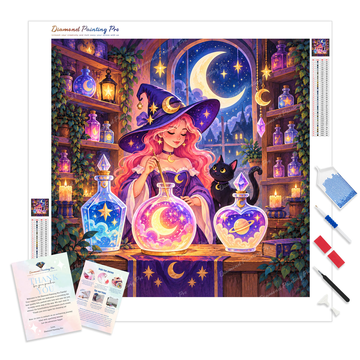 Witch's Potion Shop Diamond Painting Kit - Full Drill / Square or Round Diamonds with AB Drills Option