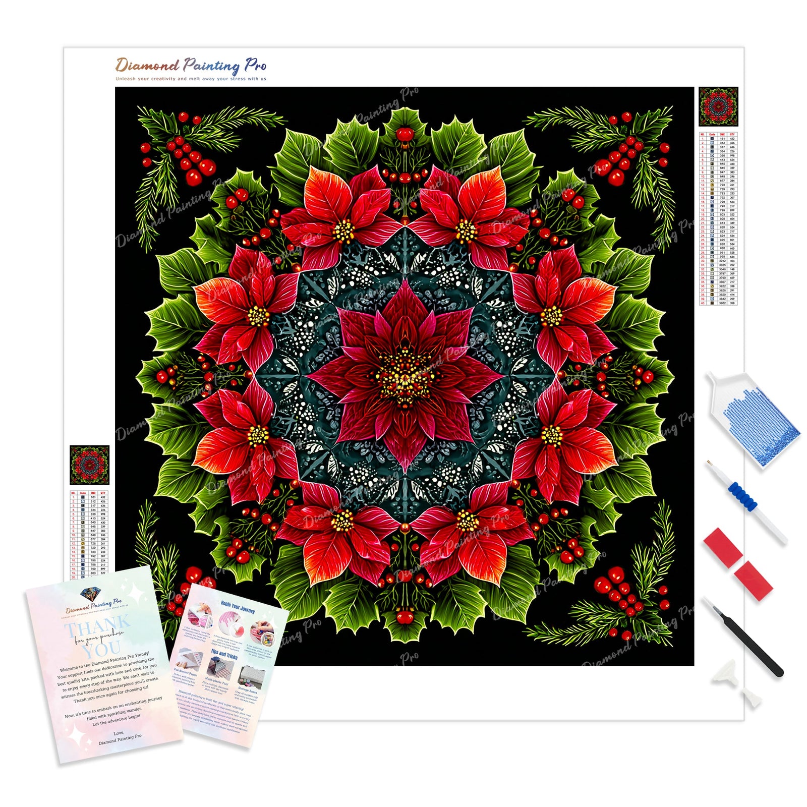 Wreath of Winter Roses Diamond Painting Kit - Full Drill / Square or Round Diamonds with AB Drills Option