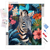 Zebra Among Blossoms | Diamond Painting Kit - Full Drill - Square or Round Diamonds with AB Drills Option