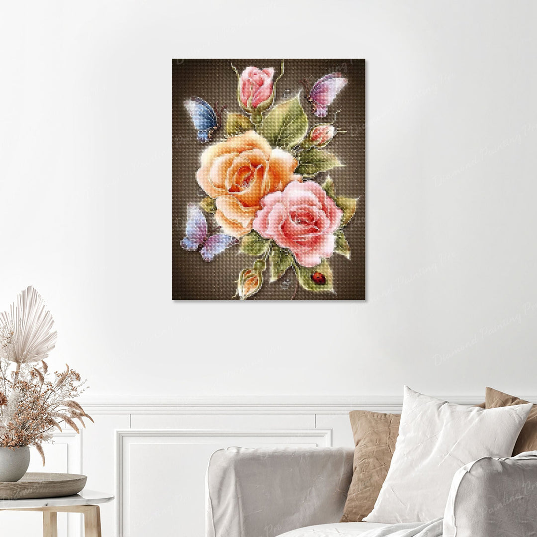 Butterfly on Rose Finished Diamond Painting with No Frame