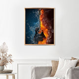 Fire & Water Guitar Finished Diamond Painting Displayed with Gold Frame as Home Decor