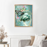 Butterfly on Rose Finished Diamond Painting Displayed with Gold Frame as Home Decor