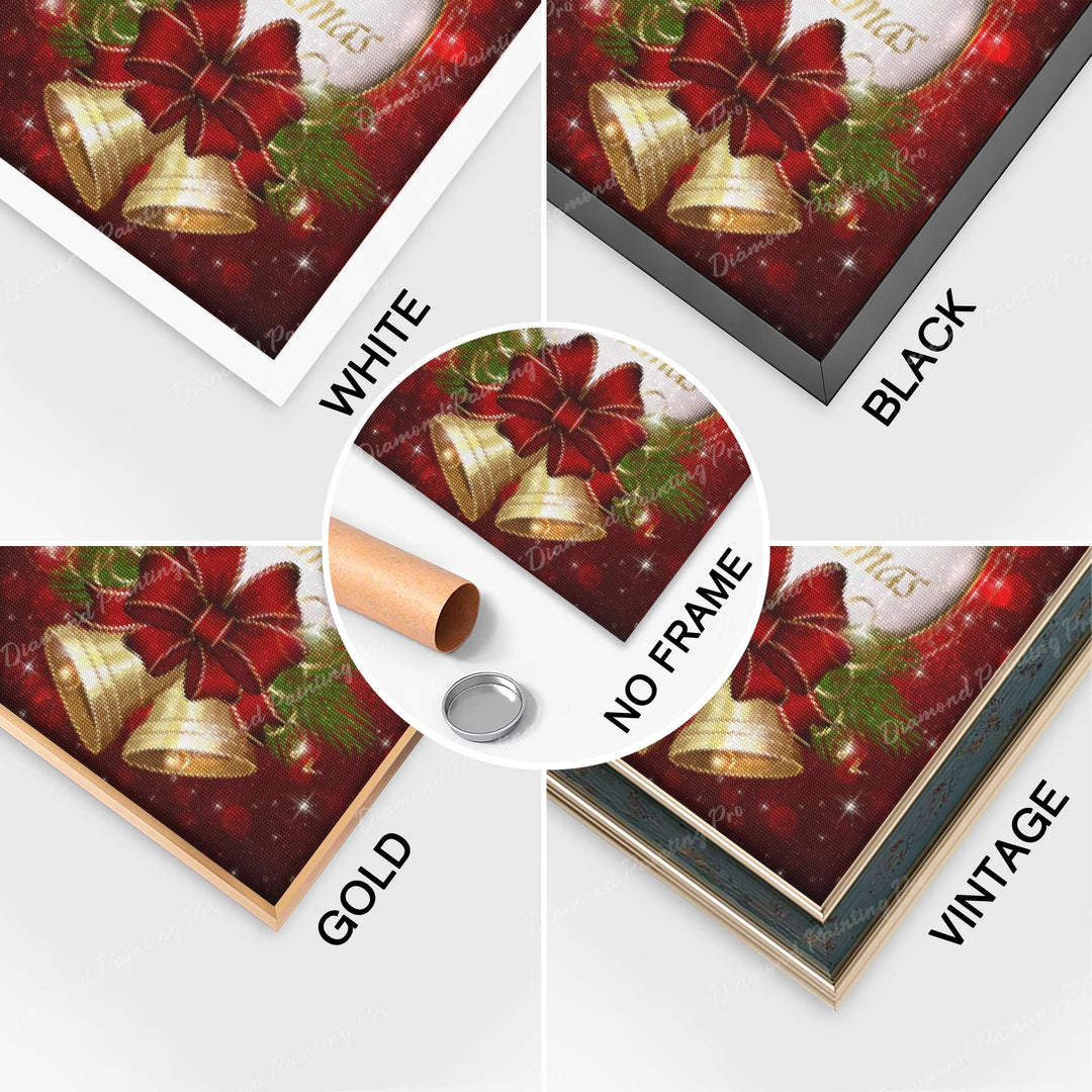 Completed Diamond Art of The Christmas Bell with Multiple Frame Options