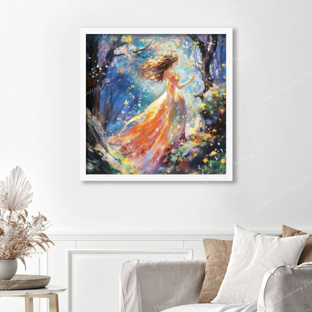 Willow The Whimsical Wanderer Finished Diamond Painting Displayed with White Frame as Home Decor