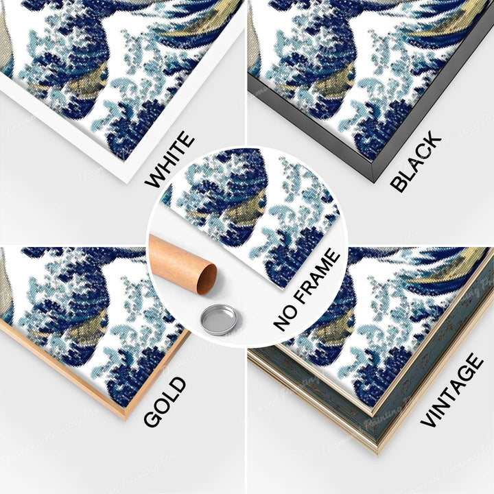 Completed Diamond Art of The Great Wave off Kanagawa with Multiple Frame Options