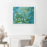 Almond Blossoms Finished Diamond Painting Displayed with White Frame as Home Decor