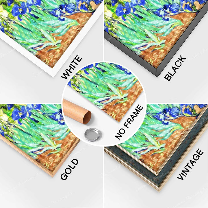 Completed Diamond Art of Irises - Vincent van Gogh with Multiple Frame Options