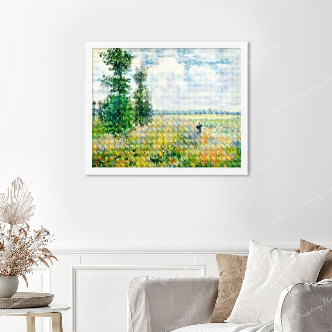 Poppy Fields Near Argenteuil - Claude Monet Finished Diamond Painting Displayed with White Frame as Home Decor