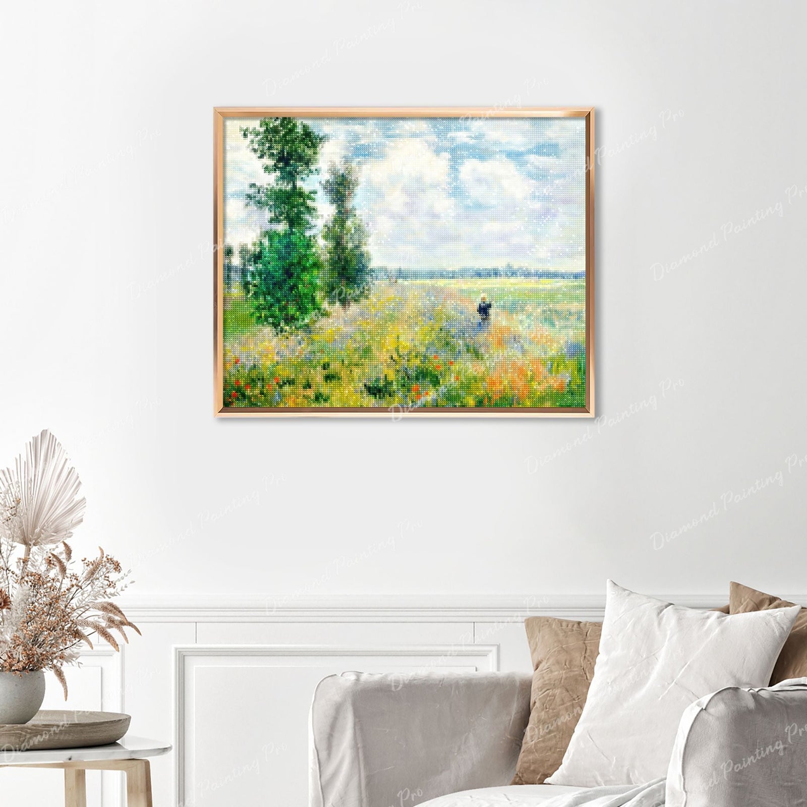 Poppy Fields Near Argenteuil - Claude Monet Finished Diamond Painting Displayed with Gold Frame as Home Decor