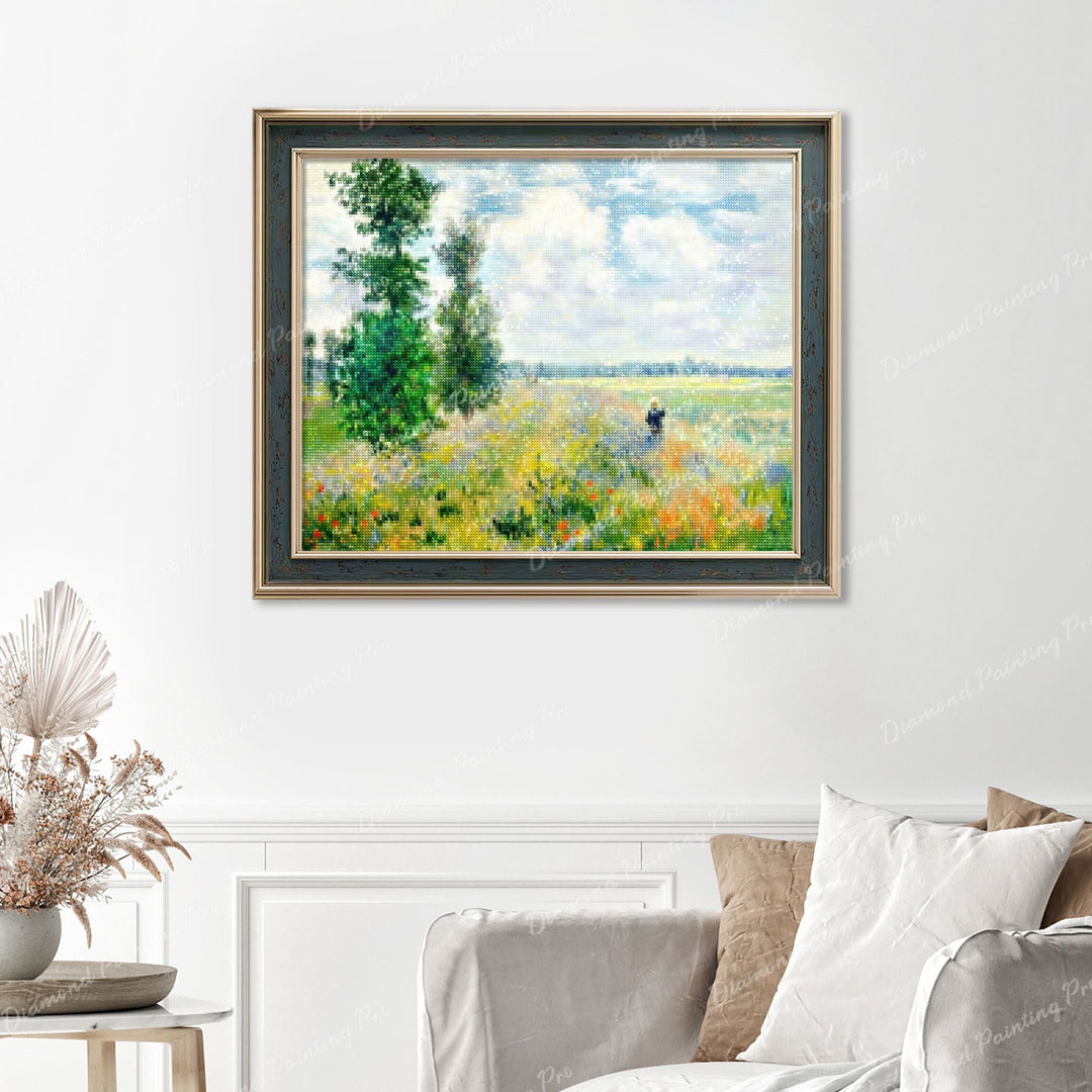 Poppy Fields Near Argenteuil - Claude Monet Finished Diamond Painting Displayed with Vintage Frame as Home Decor