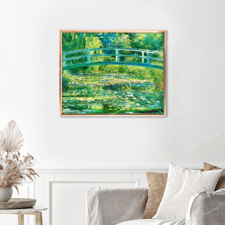 The Water Lily Pond - Claude Monet Finished Diamond Painting Displayed with Gold Frame as Home Decor