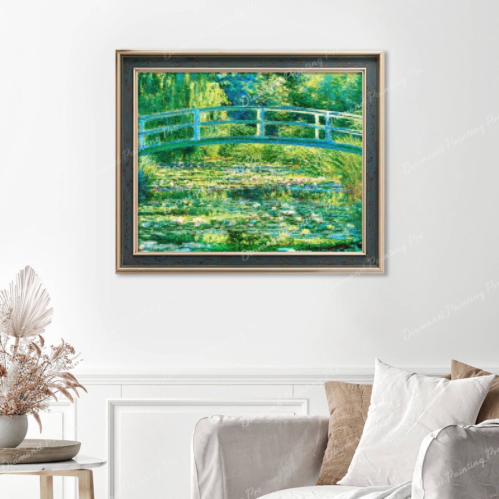 The Water Lily Pond - Claude Monet Finished Diamond Painting Displayed with Vintage Frame as Home Decor