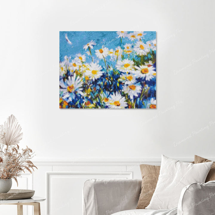 White Daisy Flower Finished Diamond Painting with No Frame