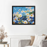 White Daisy Flower Finished Diamond Painting Displayed with Black Frame as Home Decor