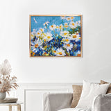 White Daisy Flower Finished Diamond Painting Displayed with Gold Frame as Home Decor