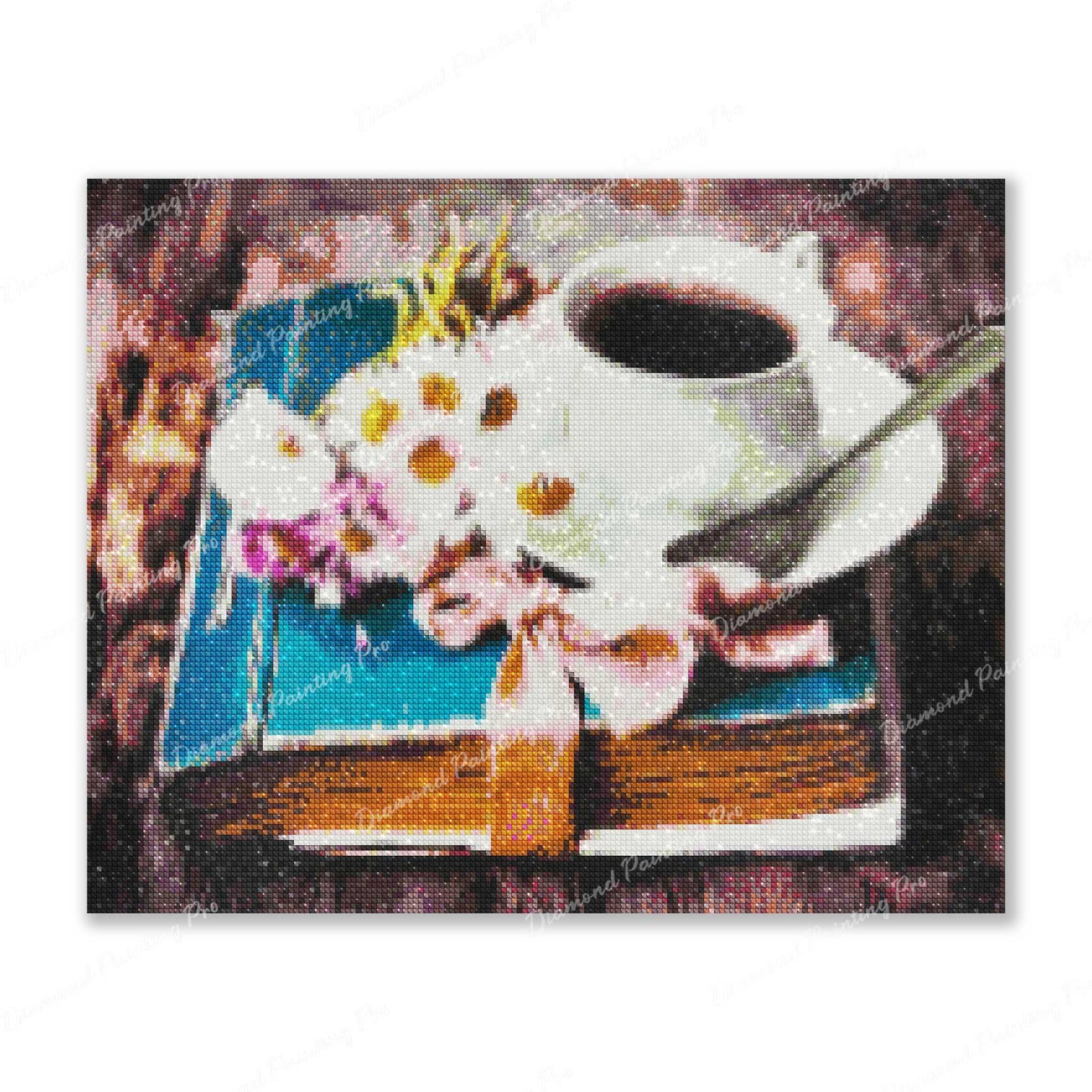 Flowers & Coffee Finished Diamond Painting For Sale From Diamond Painting Pro