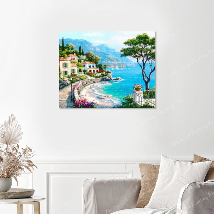 Mediterranean Seaside Finished Diamond Painting with No Frame