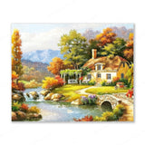 Autumn Cottage by the River Finished Diamond Painting For Sale From Diamond Painting Pro