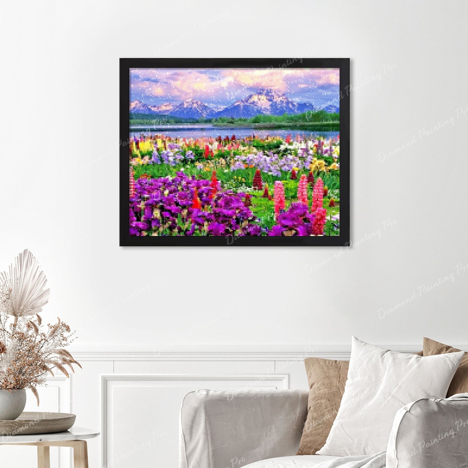 Picturesque Grand Teton Finished Diamond Painting Displayed with Black Frame as Home Decor