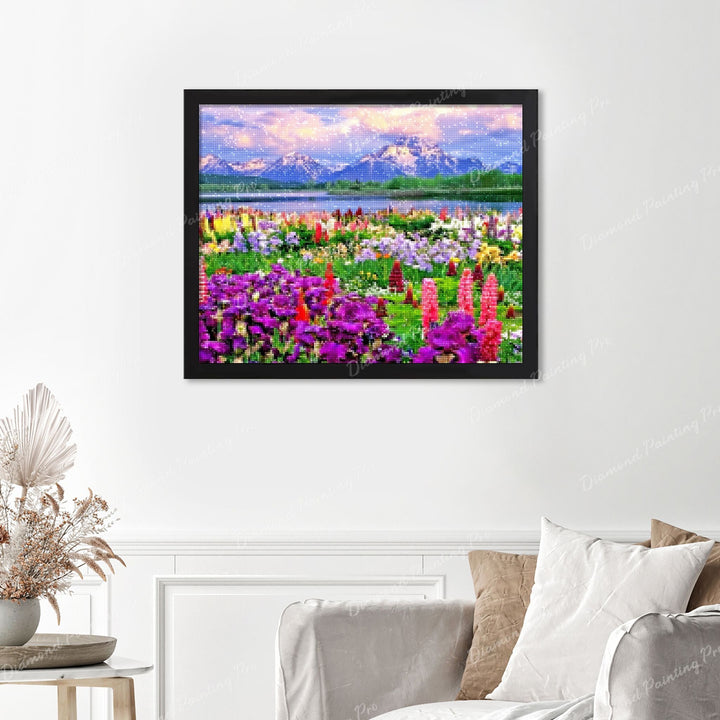 Picturesque Grand Teton Finished Diamond Painting Displayed with Black Frame as Home Decor