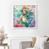 Enchanting Mermaid Delight Finished Diamond Painting Displayed with White Frame as Home Decor