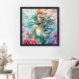 Enchanting Mermaid Delight Finished Diamond Painting Displayed with Black Frame as Home Decor