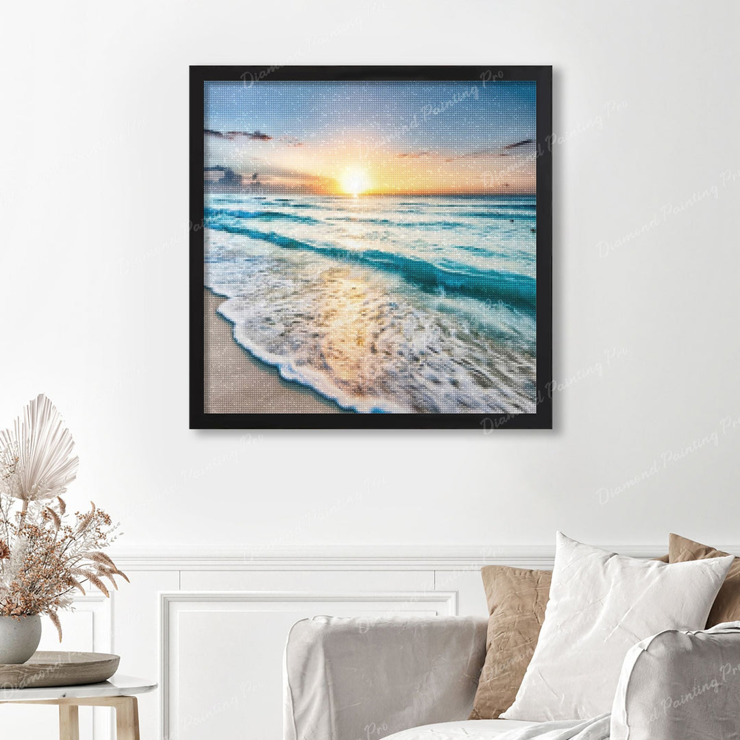 Ocean Finished Diamond Painting Displayed with Black Frame as Home Decor