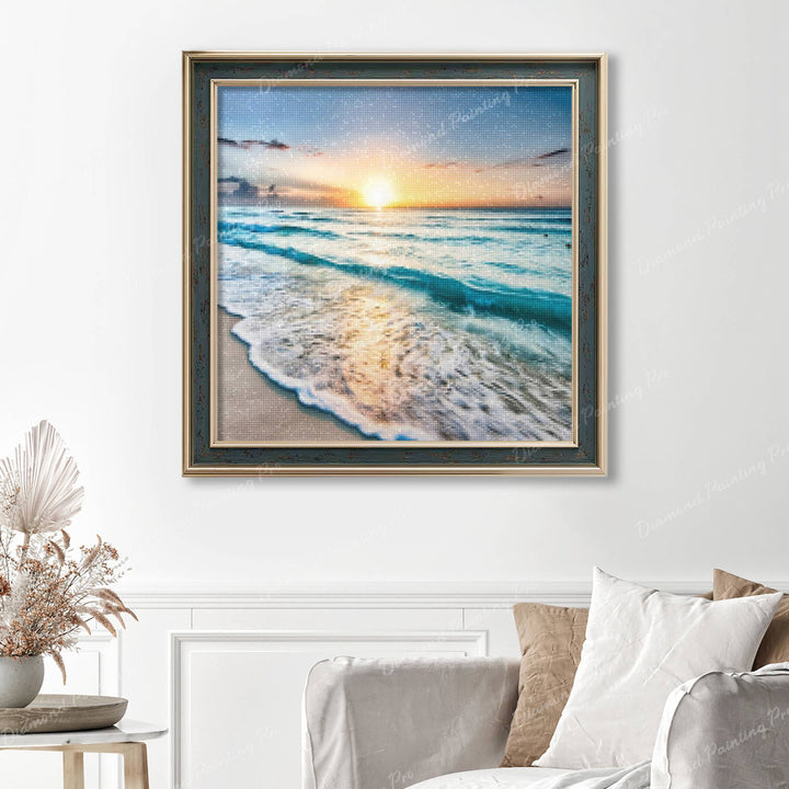 Ocean Finished Diamond Painting Displayed with Vintage Frame as Home Decor