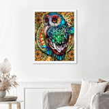 Mandala Berry Branch Owl Finished Diamond Painting Displayed with White Frame as Home Decor