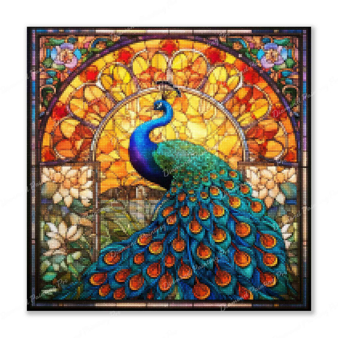 Majestic Peacock Stained Glass Finished Diamond Painting For Sale From Diamond Painting Pro