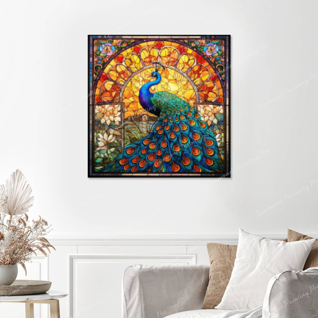 Majestic Peacock Stained Glass Finished Diamond Painting with No Frame