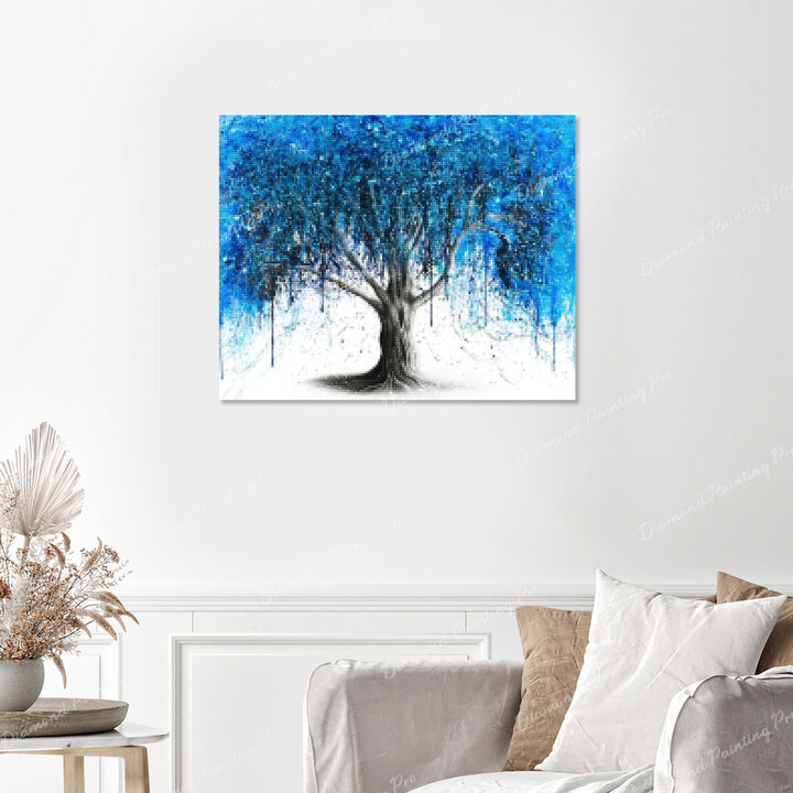 Blue Midnight Tree Finished Diamond Painting with No Frame