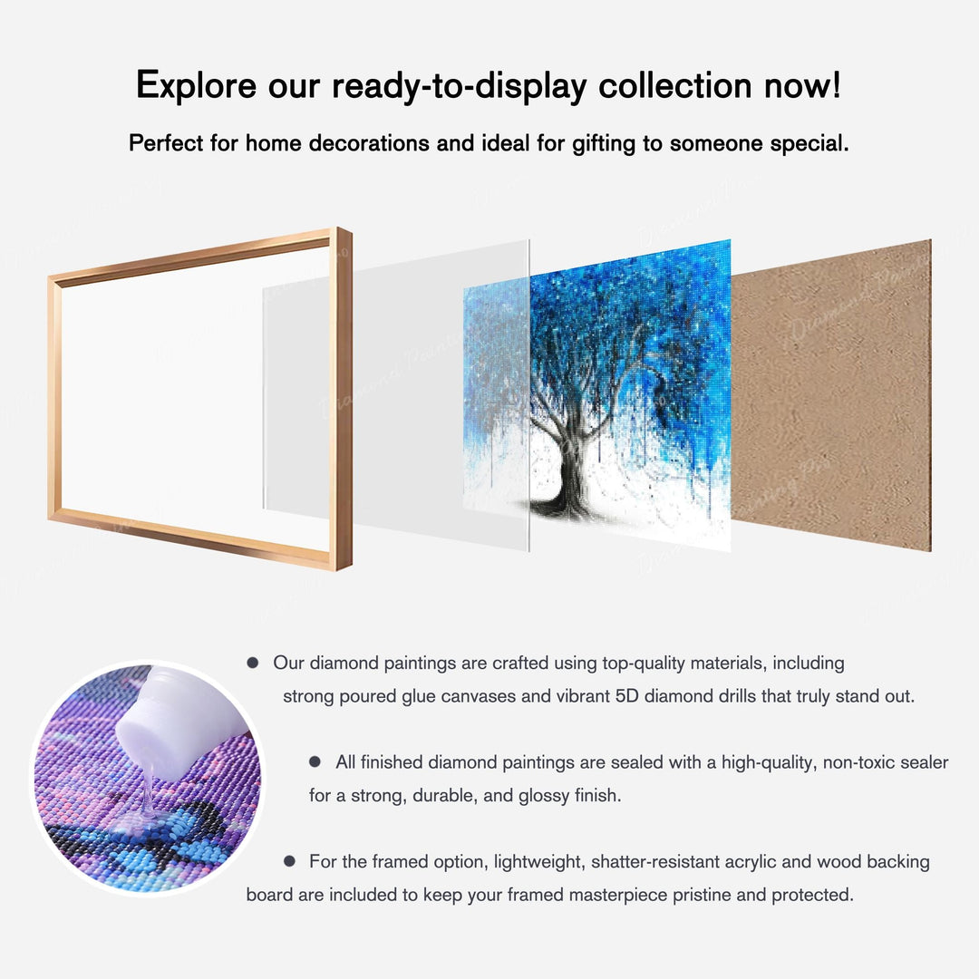 What is included in Blue Midnight Tree Finished Diamond Art Package