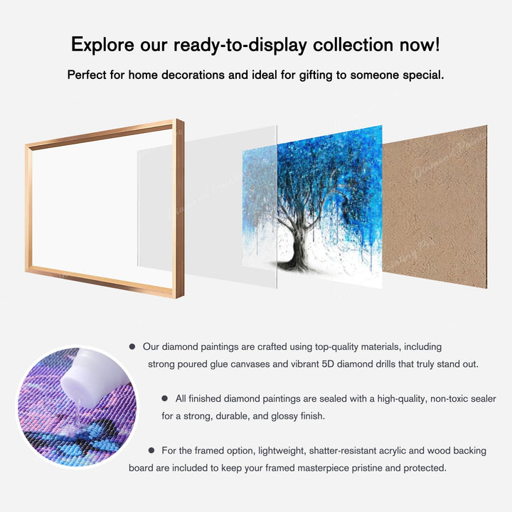 What is included in Blue Midnight Tree Finished Diamond Art Package