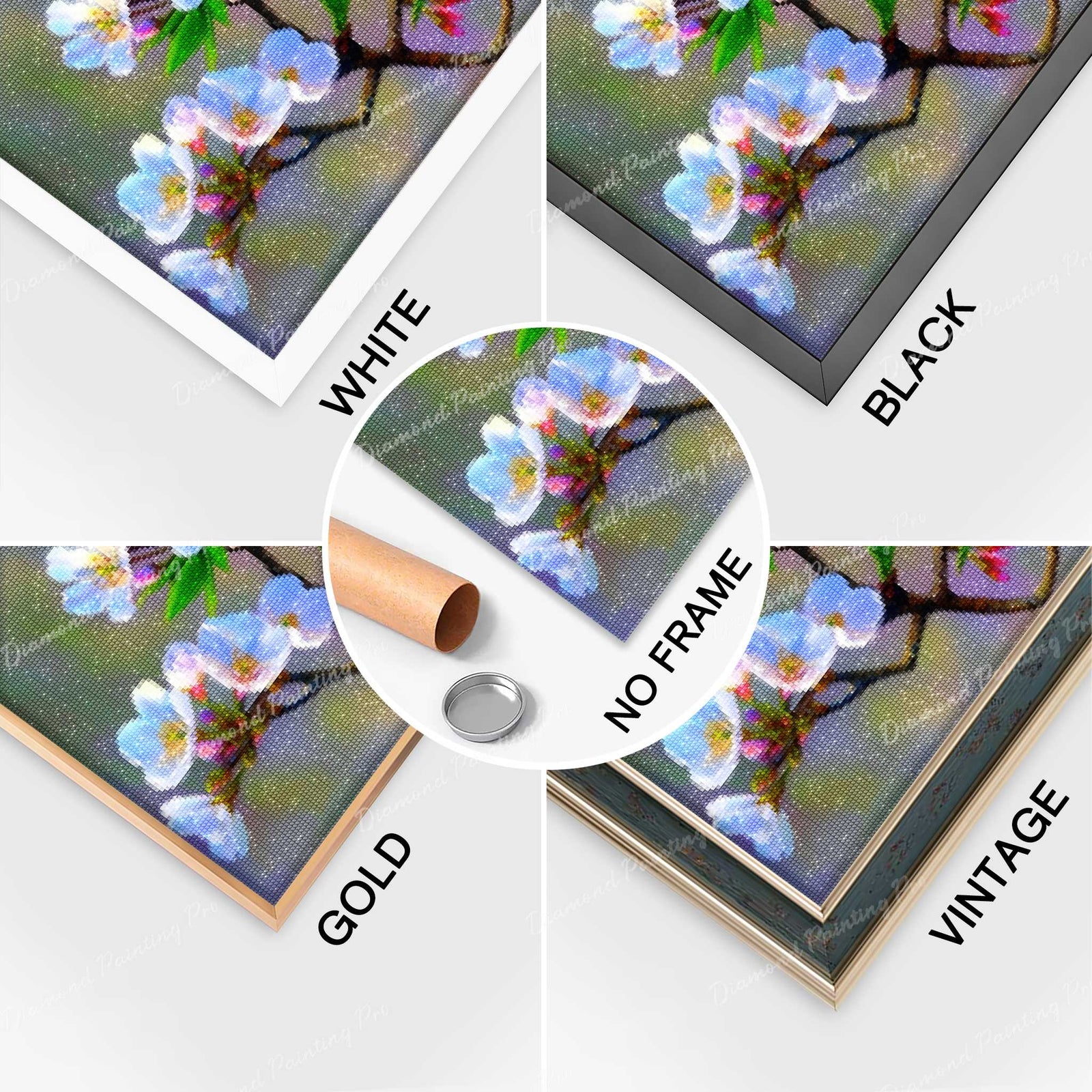 Completed Diamond Art of Lovebirds with Multiple Frame Options