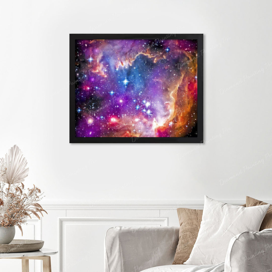 Starry Galaxy Finished Diamond Painting Displayed with Black Frame as Home Decor