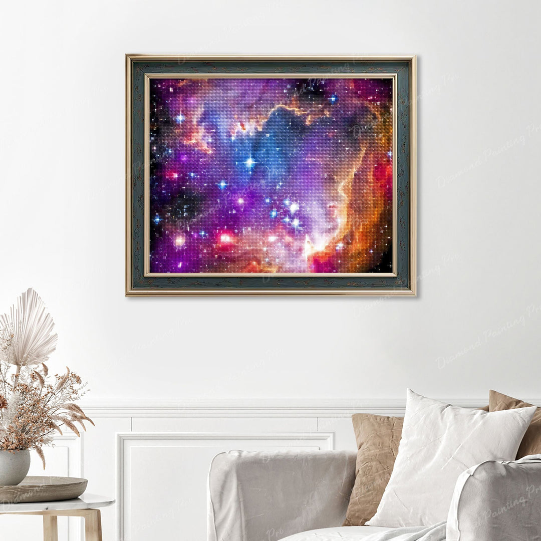 Starry Galaxy Finished Diamond Painting Displayed with Vintage Frame as Home Decor