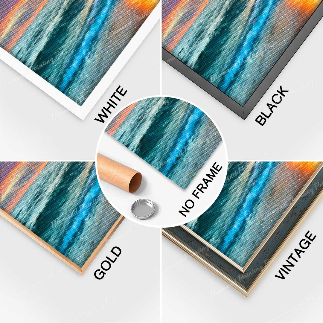 Completed Diamond Art of Sunset over Ocean with Multiple Frame Options