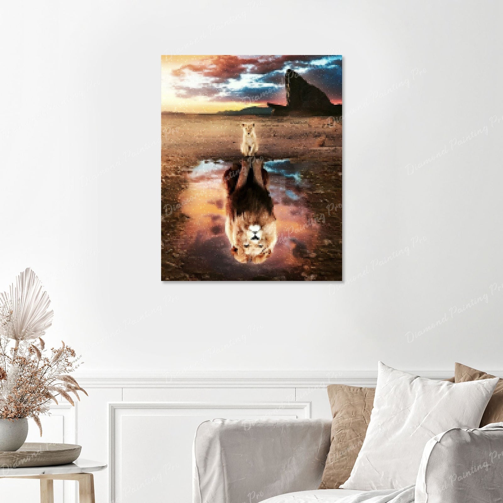 Lion Legacy Reflection Finished Diamond Painting with No Frame