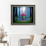 Forest Pink Tree Finished Diamond Painting Displayed with Vintage Frame as Home Decor