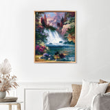 Waterfalls Finished Diamond Painting Displayed with Gold Frame as Home Decor